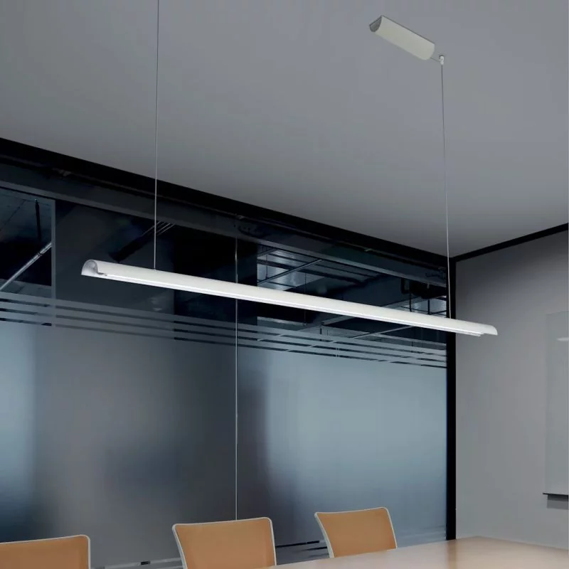 Long narrow table pendant lamp Tile S1 by Braga: metal outside white, inside silver leaf