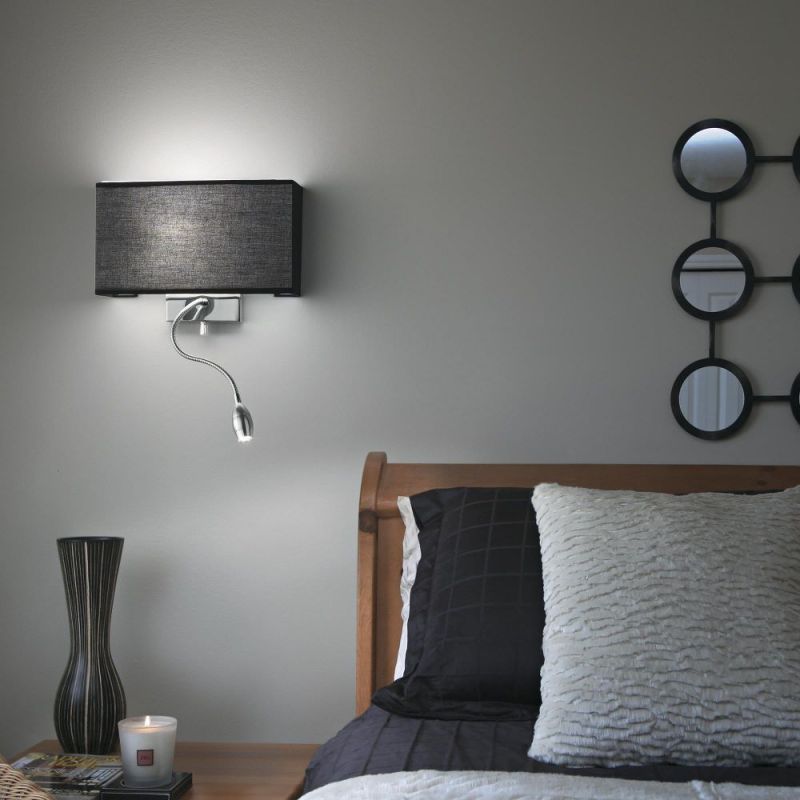 Black bed headboard wall lamp with LED reading lamp