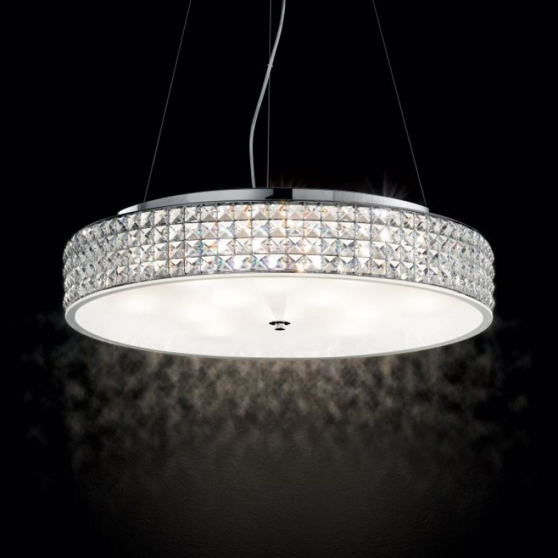 Round crystal pendant lamp Roma Ideal Lux SP 12 with angular crystals