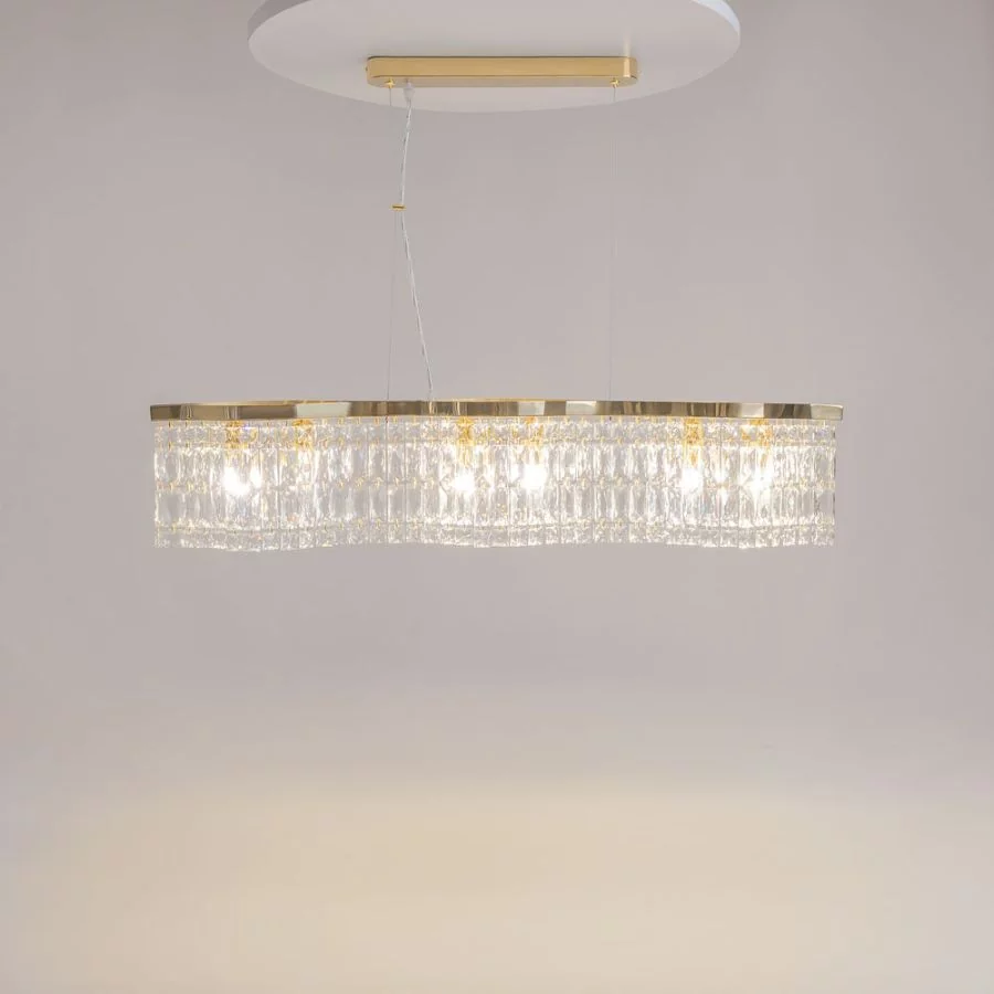 Long crystal pendant lamp Dune gold