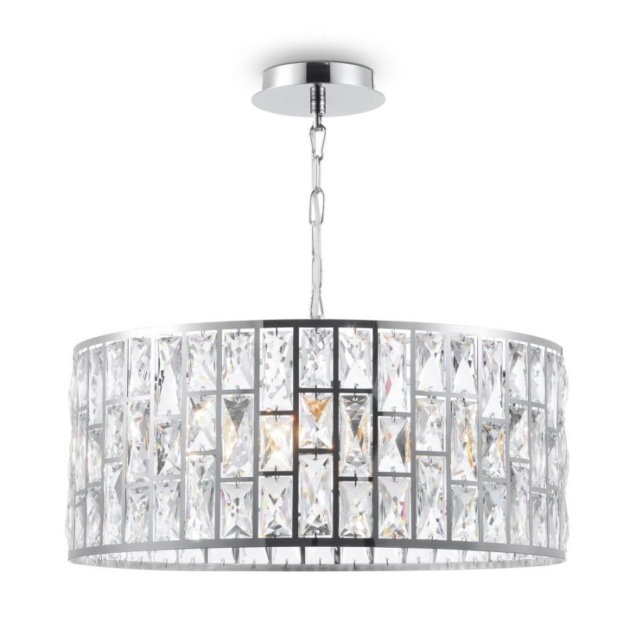 Round crystal chandelier with silver suspension