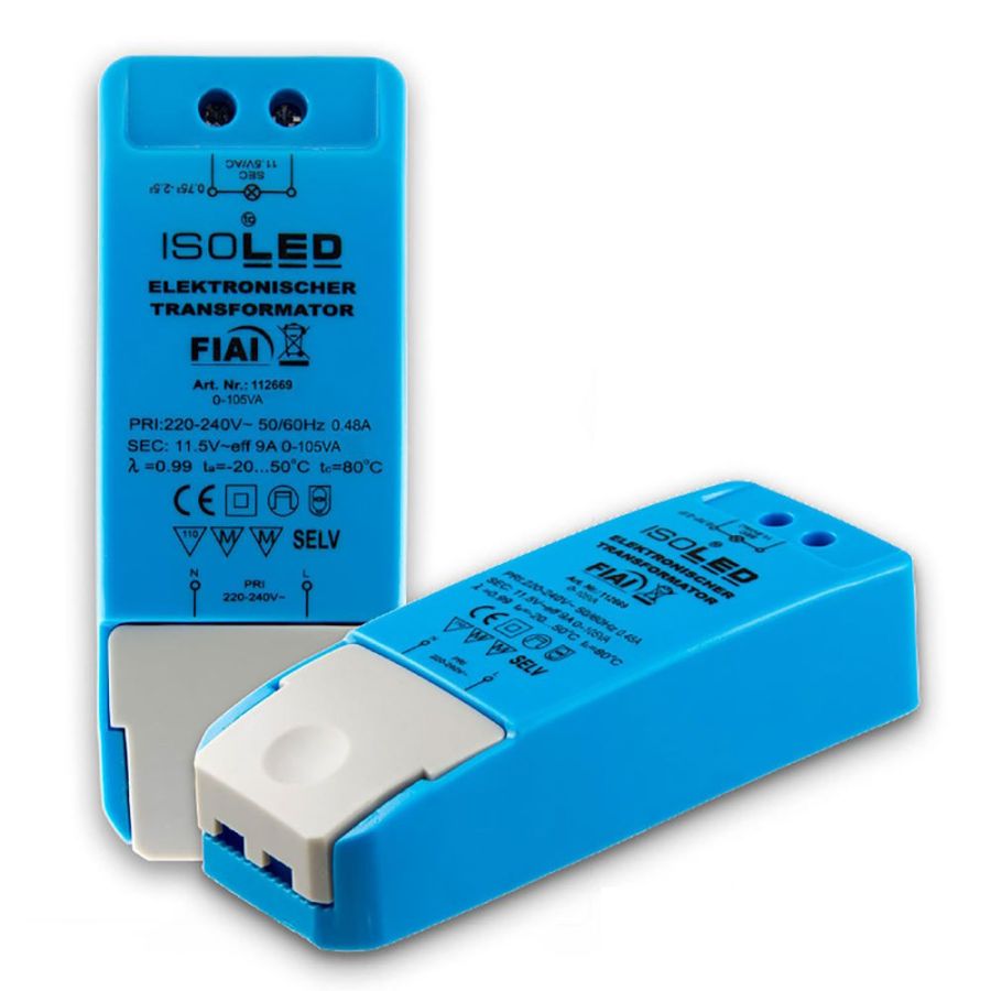 Rectangular LED transformer in blue max. 105W